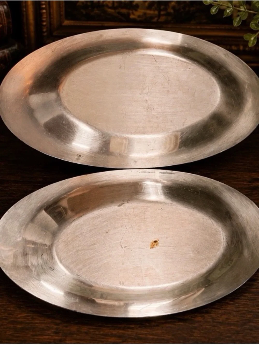 Pair Vintage Oneida Silverplate Oval Serving Dishes 12” Different Rim Patterns